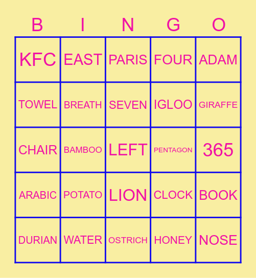 FUN FIESTA @IDRISSI (Y3Y4) Bingo Card