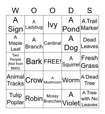 Nature Bingo Card