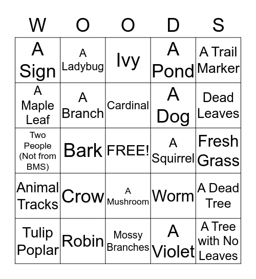 Nature Bingo Card