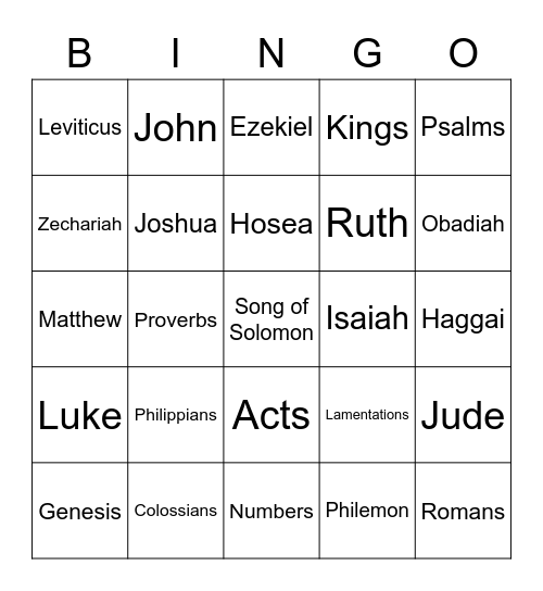 Bible Books Bingo Card