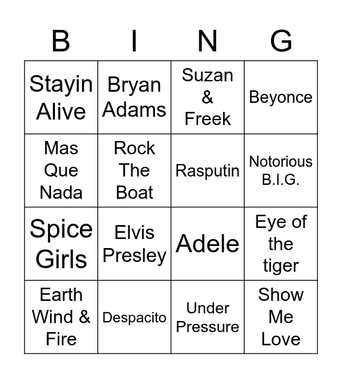 ZIN MUZIEKBINGO 2021! Bingo Card