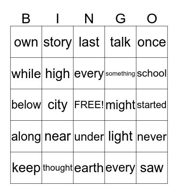 Fry Words: Elene Bingo Card