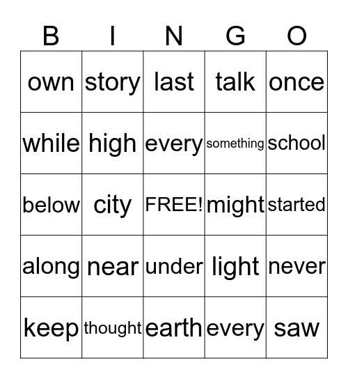 Fry Words: Elene Bingo Card