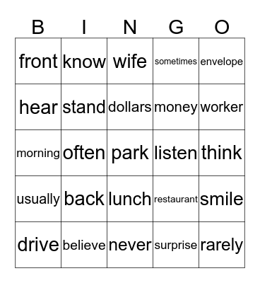Spelling Lesson 4 Bingo Card