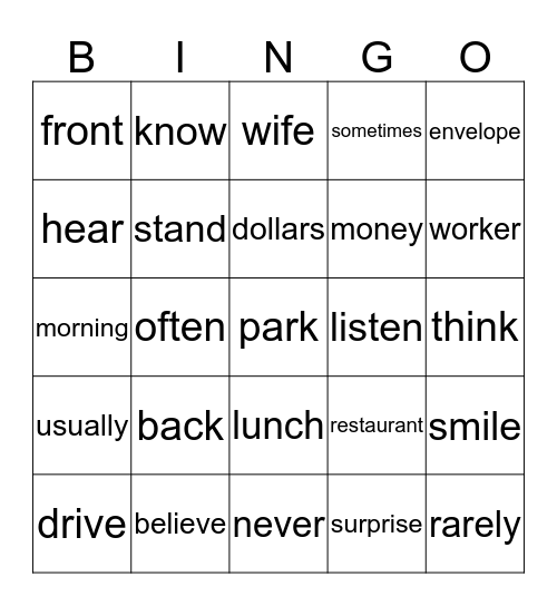 Spelling Lesson 4 Bingo Card