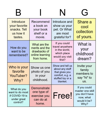 Final English Class July 2, 2021 Bingo Card