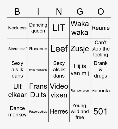 Akoustic Bingo Card