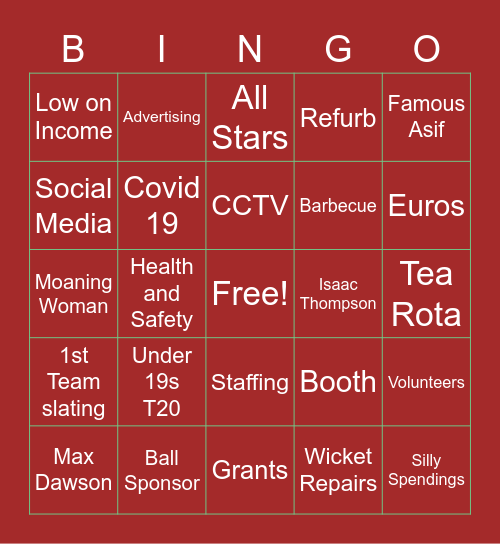 ICC Committee Meeting Bingo Card