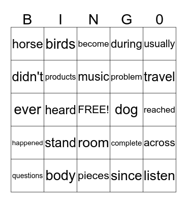 Fry Words: Jon Bingo Card