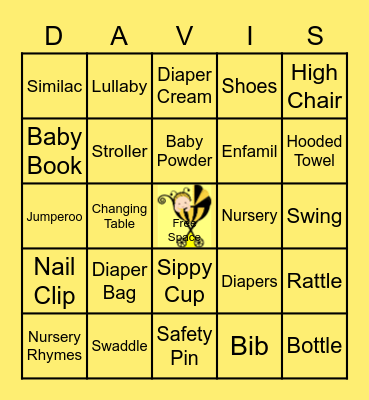 Davis Baby Shower Bingo Card