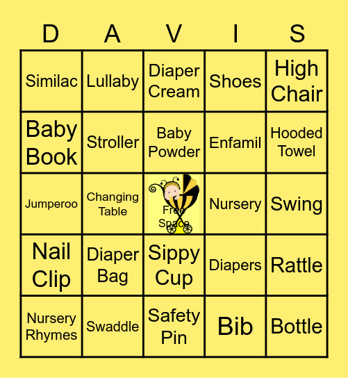 Davis Baby Shower Bingo Card