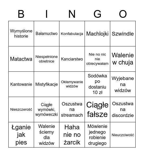 Bingo Sanderki Bingo Card