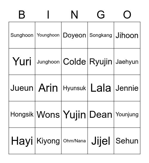 Wons Bingo Card
