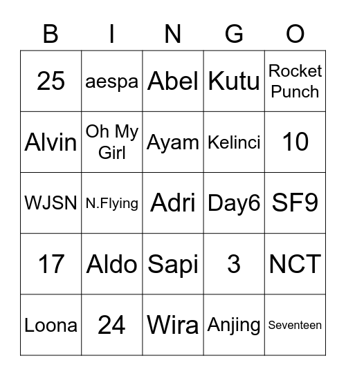 soojungie's bingo! Bingo Card