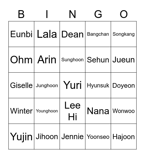 Sunghoon Bingo Card