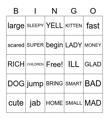 Synonyms Bingo Card