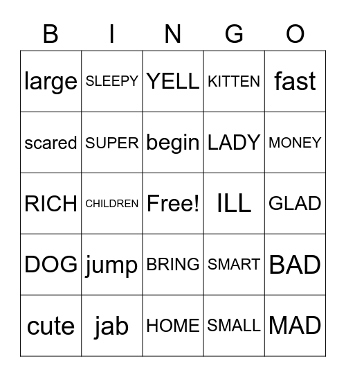 Synonyms Bingo Card