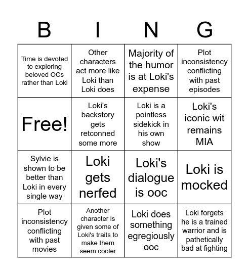 Loki Episode 4 Bingo Card