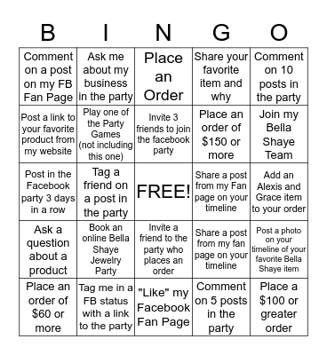 Bella Shaye Bingo Card