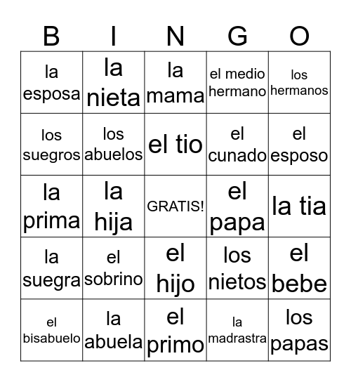 Bingo de Familia Bingo Card