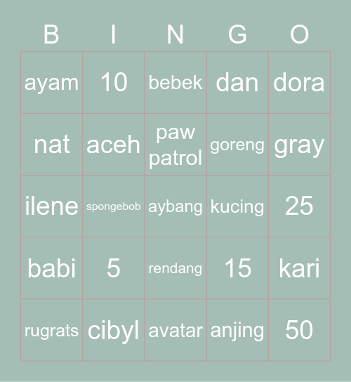 BINGO SIBYL Bingo Card