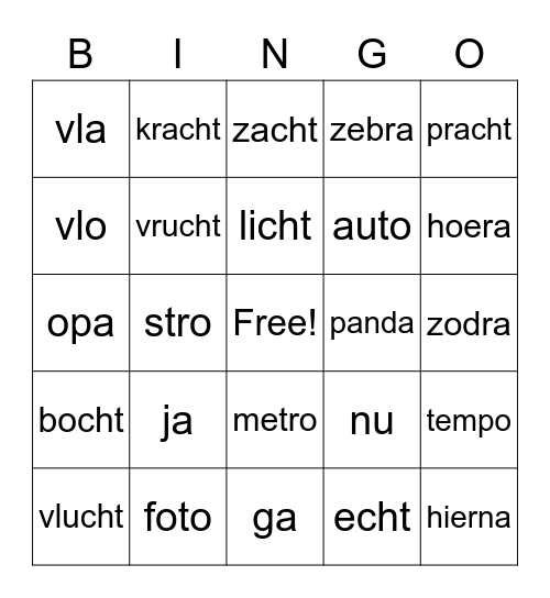 Bingo Spelling regel panda en specht Bingo Card