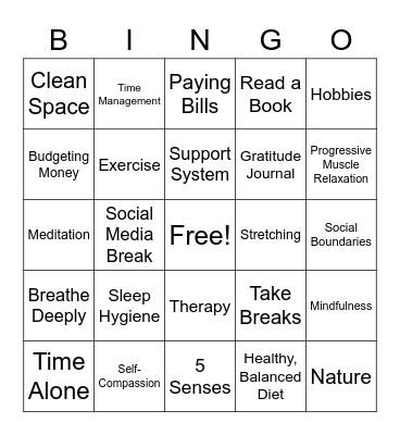 Self-Care Bingo Card