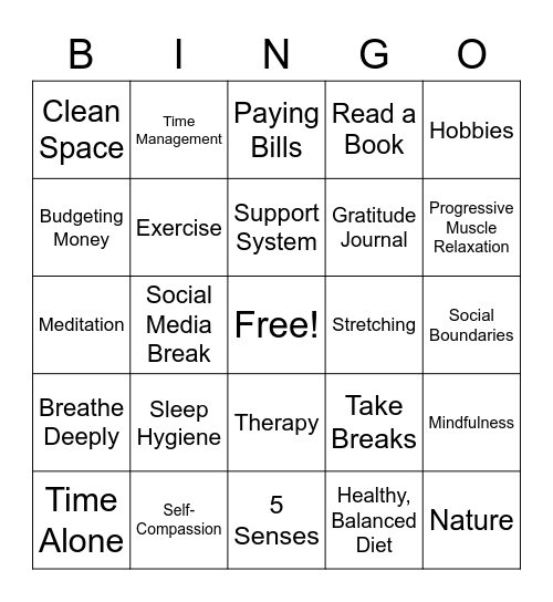 Self-Care Bingo Card