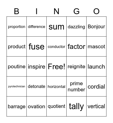 Math and Fireworks reading Bingo Card