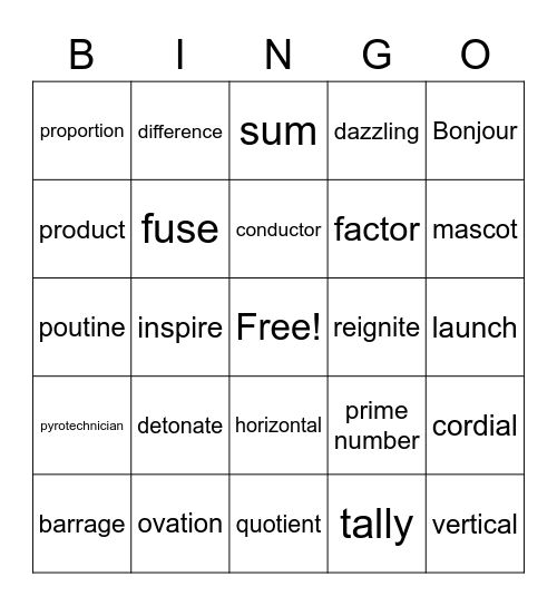 Math and Fireworks reading Bingo Card