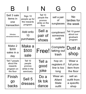 Altar'd State/ ABS Bingo Card