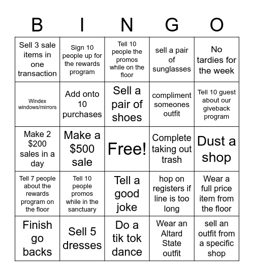 Altar'd State/ ABS Bingo Card