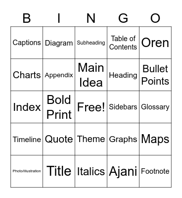 SEA - Language Arts Bingo Card