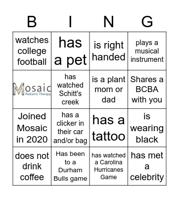 Mosaic Bingo Card