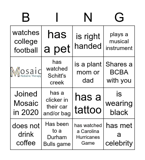 Mosaic Bingo Card