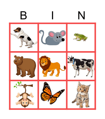 Animals Bingo Card