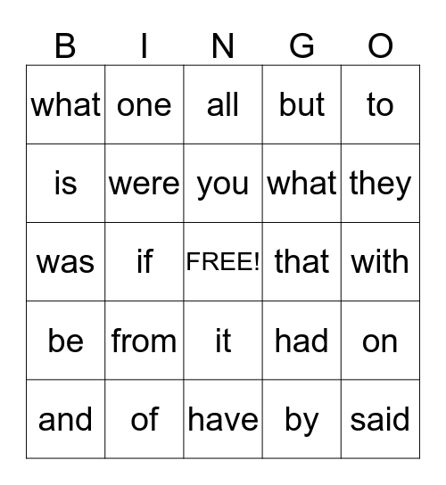 Heartwords Bingo Card