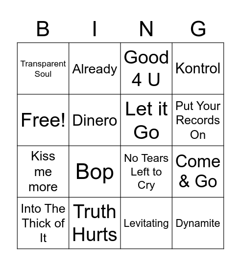 Musical Bingo Card