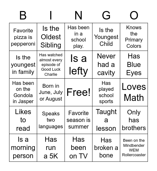 Get to Know You Bingo Card