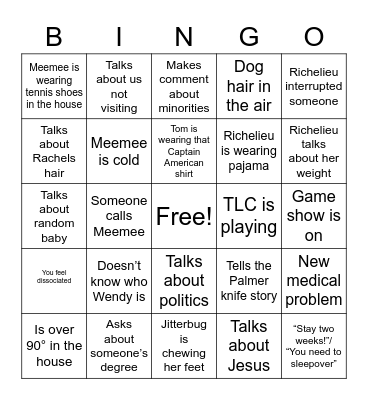 Meemees House Bingo Card