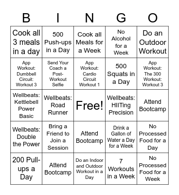 Fitness Bingo Card