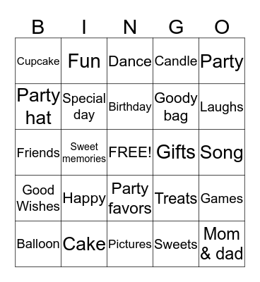 Birthday party bingo Card