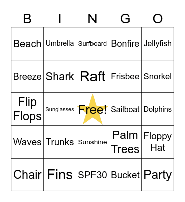 AAJ Beach Party Bingo Card