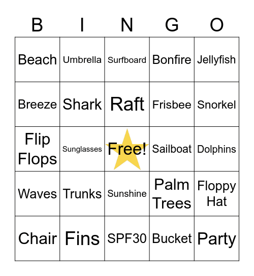 AAJ Beach Party Bingo Card