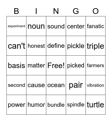 List1&2 Bingo Card