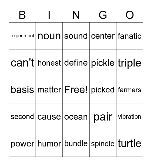 List1&2 Bingo Card