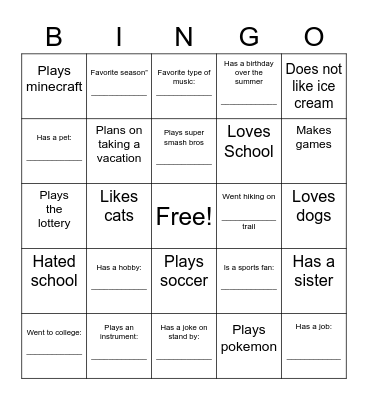 Untitled Bingo Card