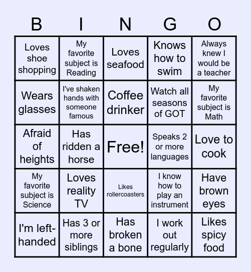 That's Me Bingo Card