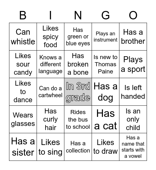 Get to know me bingo Card