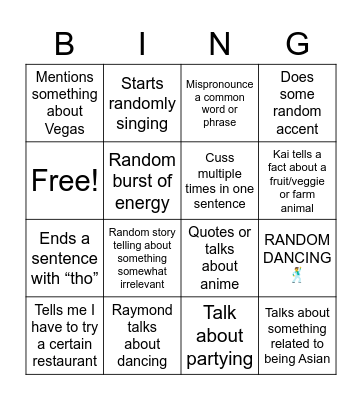 Davis Road Trip Bingo Card